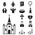 Christianity religion flat icons vector illustration of traditional holy religious black silhouette praying people Royalty Free Stock Photo