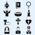 Christianity religion flat icons vector illustration of traditional holy religious black silhouette praying people Royalty Free Stock Photo