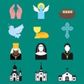 Christianity religion flat icons vector illustration of traditional holy religious silhouette praying people Royalty Free Stock Photo