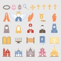 Christianity religion vector flat icons Illustration traditional holy bible symbols candle silhouette. praying people Royalty Free Stock Photo