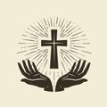 Christianity symbol of Jesus Christ. Cross, worship logo. Vintage vector illustration