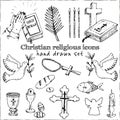 Christianity traditional religious symbols isolated hand drawn doodles Vector set