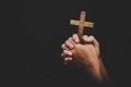 Christianity woman catholic hand holding cross or crucifix Royalty Free Stock Photo