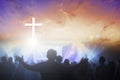 Christians raising their hands in praise and worship at a night music concert Royalty Free Stock Photo