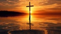 The Christien Cross symbol Reflect surface of the water. Royalty Free Stock Photo