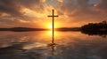 The Christien Cross symbol Reflect surface of the water. Royalty Free Stock Photo