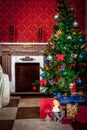 Christimas interior in red vintage room