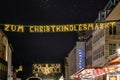 Christkindlesmarkt or Christmas Market or Weihnachtsmarkt whit Christmas illuminations in Nuremberg, Germany