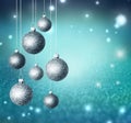 Christmas abstract background with blue glistening balls Royalty Free Stock Photo