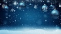 Christmas abstract background with blue glistening balls. Heavenly New Year background with bokeh lights and fragile Royalty Free Stock Photo