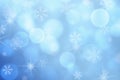 Christmas abstract winter shiny snow bokeh background with unique snowflakes Royalty Free Stock Photo