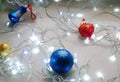 Christmas abstract set of ornaments and lights on neutral background. Royalty Free Stock Photo