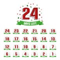 Christmas Advent Calendar 24 Days Left - Vector Illustration With Reindeer, Gift, Bell, Snowflakes, Stars, Trees - Isolated On Whi Royalty Free Stock Photo