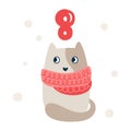 Christmas advent calendar with hand drawn cat. Day eight 8. Scandinavian style poster. Cute winter illustration for card Royalty Free Stock Photo