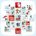 Christmas advent calendar. Hand drawn elements and numbers. Winter holidays calendar cards set design, Vector illustration Royalty Free Stock Photo