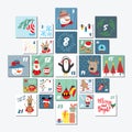 Christmas advent calendar. Hand drawn elements and numbers. Winter holidays calendar cards set design, Vector illustration Royalty Free Stock Photo