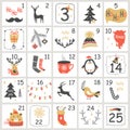 Christmas Advent calendar with hand drawn elements. Xmas Poster. Royalty Free Stock Photo