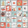 Christmas Advent calendar with hand drawn elements. Xmas Poster. Vector Royalty Free Stock Photo