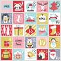 Christmas Advent calendar with hand drawn elements. Xmas Poster. Vector Royalty Free Stock Photo