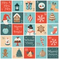 Christmas advent calendar with hand drawn elements. Xmas Poster. Royalty Free Stock Photo