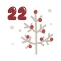 Christmas advent calendar with hand drawn fir tree forest. Day twenty two 22. Scandinavian style poster. Cute winter