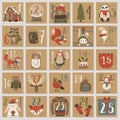 Christmas advent calendar, hand drawn style. Royalty Free Stock Photo