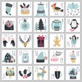 Christmas advent calendar, hand drawn style. Royalty Free Stock Photo