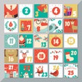 Christmas advent calendar template. Vector xmas greeting card la Royalty Free Stock Photo