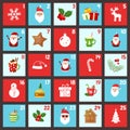 Christmas advent calendar vector with cartoon decortion, winter holiday poster. Festive december