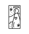 Christmas advent vector composition angel in night with snow. Hand drawn winter holiday constructor logo in rectangle