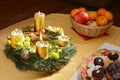 Christmas advent wreath with burning candles Royalty Free Stock Photo