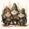 Christmas AI Generated Watercolor Artwork of dwarfs