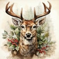 Christmas AI Generated Watercolor Artwork of Elk