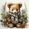 Christmas AI Generated Watercolor Artwork of Teddy Bear