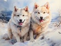 Christmas AI Generated Watercolor Artwork of two dogs