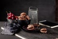 Christmas almond cookies on dark wooden background Royalty Free Stock Photo