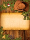 Christmas American background with cowboy hat and old paper