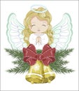 Christmas angel and bells on spruce branch