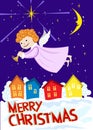 Christmas angel flying over the city. Vector