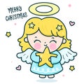 Christmas angel hug star fairy princess baby character Royalty Free Stock Photo