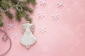 Christmas angel on pink background. Copy space. Royalty Free Stock Photo