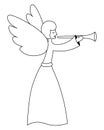 Christmas angel. Sketch. A cute angel blows the trumpet. Vector illustration. Coloring book for children. Fairy with wings.