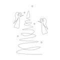 Christmas angel sketch silhouette line drawing, vector illustration