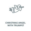 Christmas angel with trumpet line icon, vector. Christmas angel with trumpet outline sign, concept symbol, flat