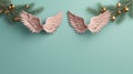 Pink Paper Angel Wings On Turquoise Background With Gold Decorations Royalty Free Stock Photo