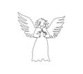 Christmas angel with wings, holy spirit, guardian one line art. Continuous line drawing of christmas traditional decor