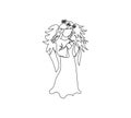 Christmas angel with wreath and wings, holy spirit, guardian one line art. Continuous line drawing of christmas