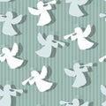 Christmas angels silhouette seamless pattern.