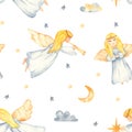 Christmas angels watercolor seamless pattern Royalty Free Stock Photo