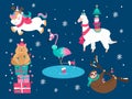 Christmas animals cat sloth unicorn flamingo set